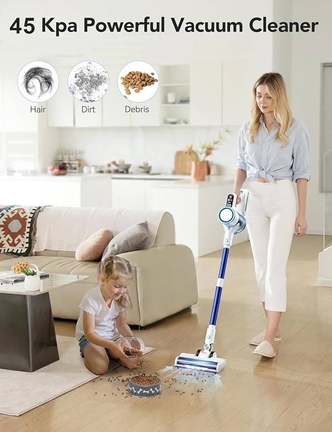 Vacuum Cleaner450W Powerful Suction 50-Min Long Runtime Anti-Tangle Brush Smart LED Display Lightweight Cordless Stick Vacuum Cleaner for Pet Hair Hard Floors Carpet &amp Home