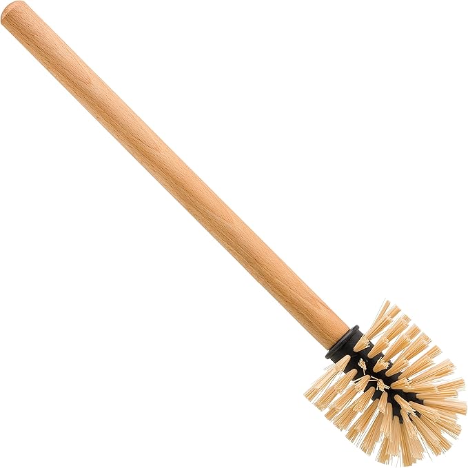Redecker White Coated Metal Toilet Brush Set with High Grade Nylon Toilet Brush with Oiled Beechwood Handle Replaceable Head Vintage Design with Handle and Spout Made in Germany