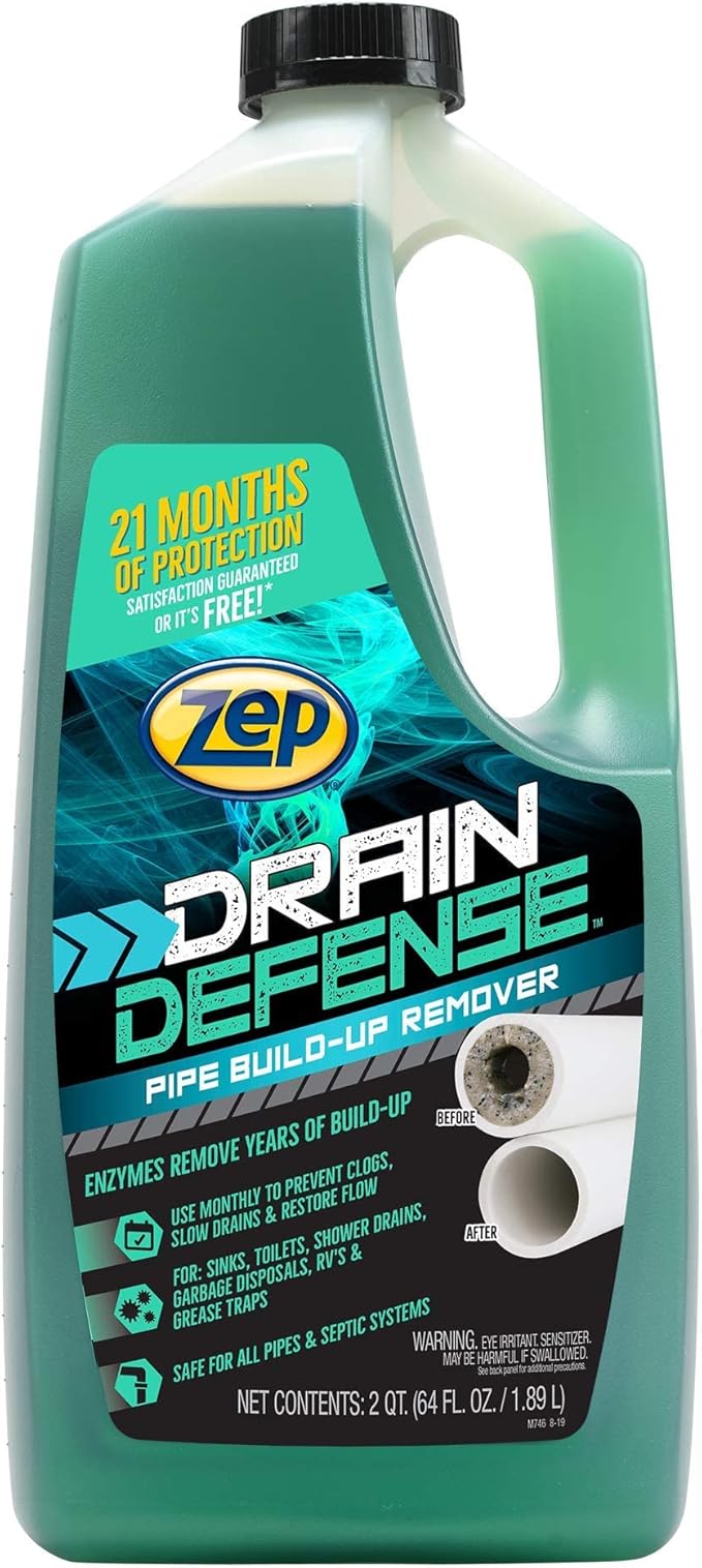 Zep Drain Defense Pipe Build-Up Remover (64 Ounces) and Advanced Tub &amp Shower Drain Opener Gel (32 Ounce)