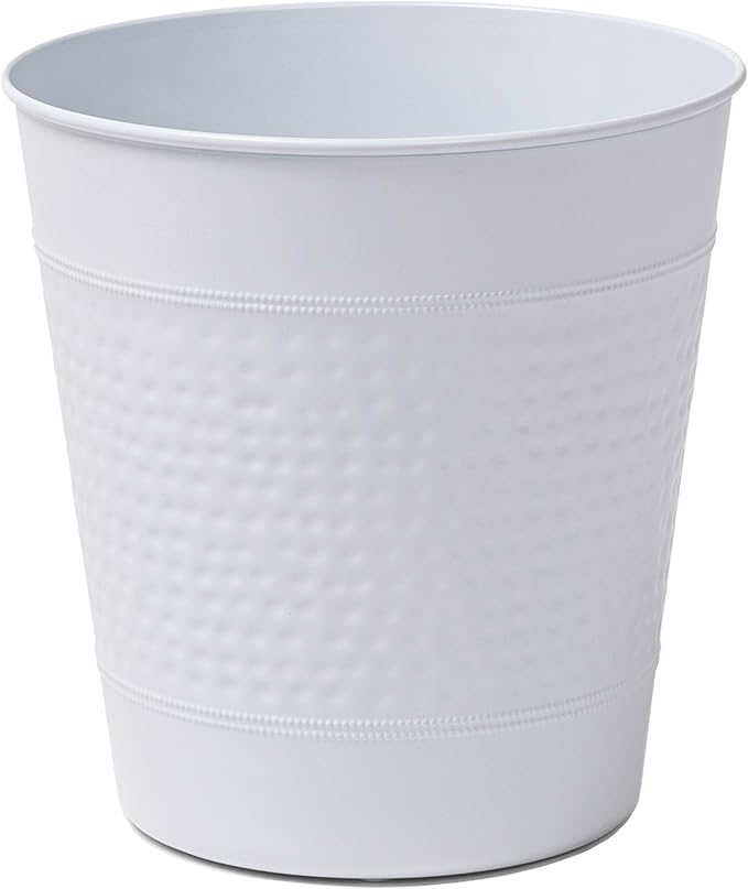 happimess HPM1111D Riley Modern Classic Hammered Steel Accent 2-Gallon Wastebasket for Home Bathroom Living Room Office Bedroom Kitchen Matte White