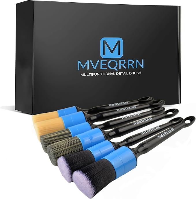 6pcs Car Detailing Brush Set-2pcs Boars Hair Car Detailing Brushes2pcs Ultra Soft No Scratch Detailing Brush for Air VentLeather Seat 2pcs Detail Brushes for Interior Exterior(Blue)