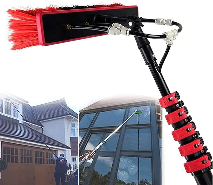 Water Fed Pole KitOutdoor Telescopic Window Cleaning BrushGlass Cleaning Kit with Extension PoleSolar Panel Cleaning System Telescopic Pole Water Fed Brush Spray Washer39FT/12M