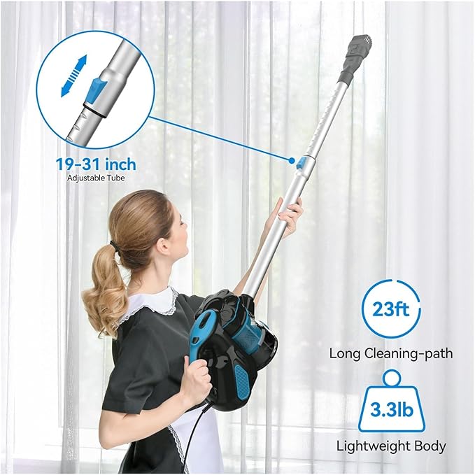 Corded Stick Vacuum Cleaner - 600W Motor 18Kpa Powerful Suction Handheld Vacuum Compatible With INSE I5 For Home Hair &amp Hard Floor Cleaning(BlueEU)