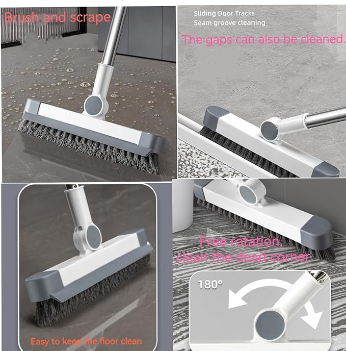 Hands-Free Self Wringing Cleaning Flat Mop - Microfiber with 6 x Washable PadsFloor Scrub BrushFloor Squeegee (1 Mop+6 Microfiber Pads +1 Brush+1 Glass Wiper)