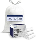 Plasticplace 13 Gallon Trash Bags │ 1.2 Mil │ White Drawstring Garbage Can Liners │ 24 x 31 200 Count (Pack of 1)