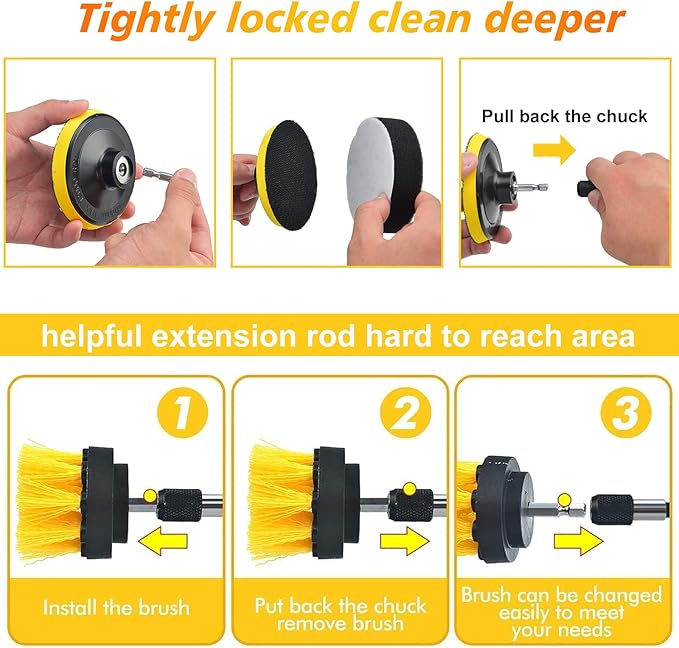 Shieldpro 45 Piece Drill Brush Attachment Set All Purpose Power Clean Scrubber Brush Scrub Pads &amp Sponge with Extend Long Attachment for Bathroom KitchenGroutTubTileCorners Auto