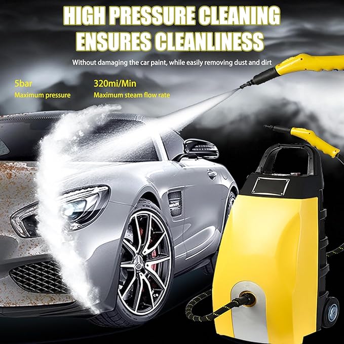 3000W Multi-Purpose High Temp Steam Washe 40s Fast Heat Up with 6 Accessories 3.5L High Pressure Steam Cleaner - Continuous Steam Output for Home Car range hood air conditioner (Yellow+mop)