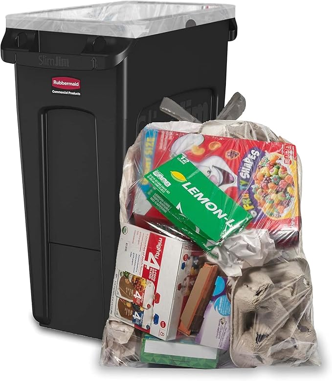 Aluf Plastics 23-26 Gallon 0.9 MIL Clear Garbage Bags With Drawstrings Fits Slim Jim Trash Cans - 28.5 x 39 - Pack of 800 - For Home Office Industrial &amp Municipal