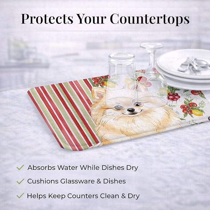 Caroline's Treasures Cream Pomeranian Vegetables Dish Drying Mat Absorbent Dish Drying Mat Pad for Kitchen Counter Dish Drainer Mat for Countertop 14 x 21 Multicolor