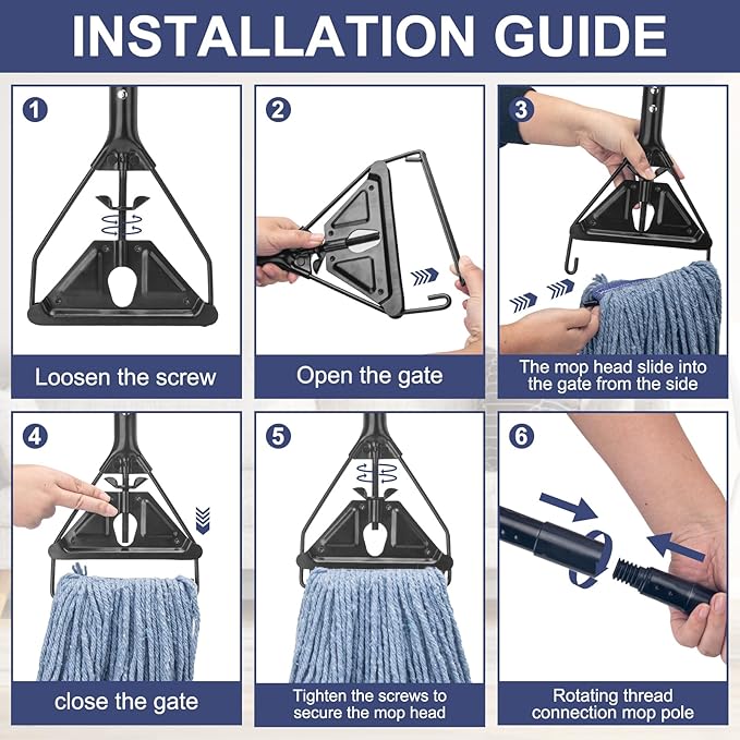 Commercial Industrial Mop for Floor Cleaning 3 Extra Large Reusable Replacement Head with 59 Long HandleHeavy Duty Looped-End String Wet Cotton Mop for HouseKitchenOfficeGarageTile Floor