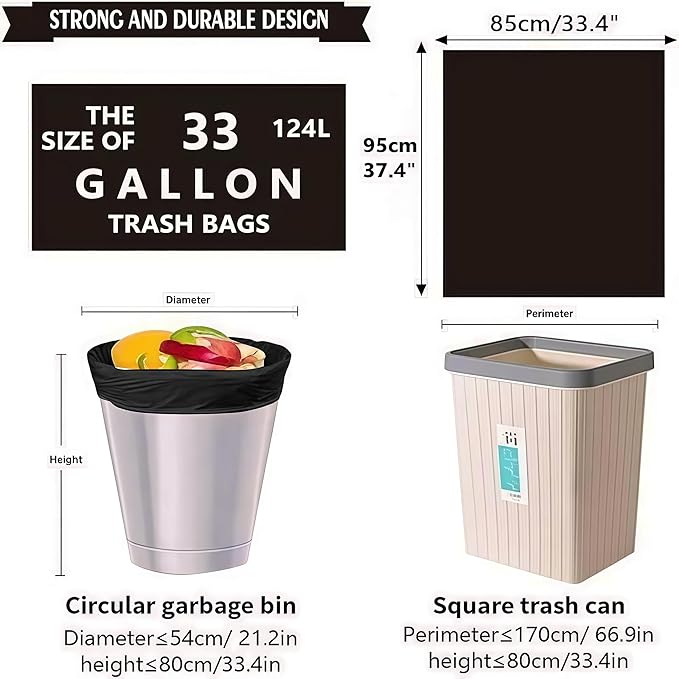 33 Gallon Black Drawstring Trash Bags 25 Count Heavy Duty Large Garbage Bags for Kitchen Office Yard