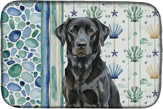 Caroline's Treasures Black Labrador Retriever Coastal Sea Glass Dish Drying Mat Absorbent Dish Drying Mat Pad for Kitchen Counter Dish Drainer Mat for Countertop 14 x 21 Multicolor