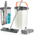 Jelymark Flat Mop and Bucket with Wringer Set Separates Dirty and Clean Water 3-Chamber Mop Wet and Dry Use Not-Hands Squeeze Mops for Floor Cleaning 4 Reusable Microfiber Mop Pads Included
