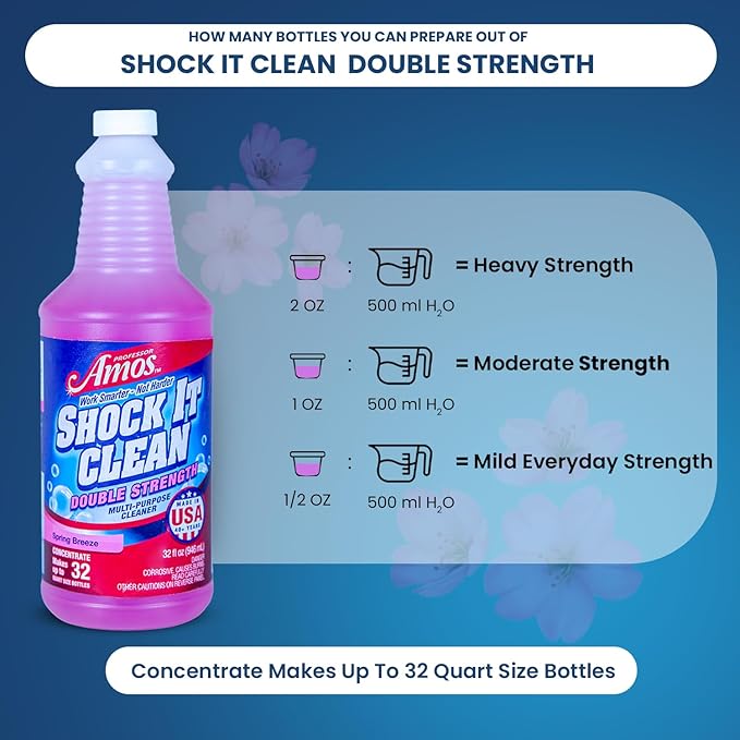 Professor Amos Shock It Clean MultiPurpose Cleaner Double Strength Concentrate All Purpose Carpet Jewelry Upholstery Leather Stain Remover &amp Floor Cleaner (Spring Breeze 32 Oz)
