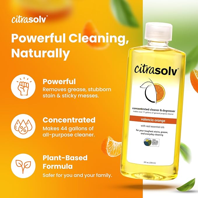 Citra Solv Concentrated Household Cleaner &amp Degreaser -Valencia Orange Scent 8 fl oz Safe Effective and Versatile Cleaning Solution Natural Ingredients Non ToxicBiodegradable Made in USA 6PK