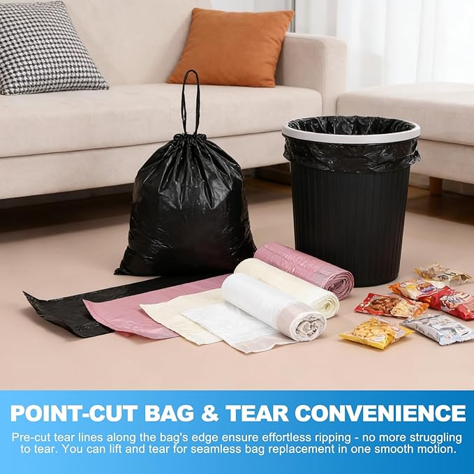 uxcell 160 Count Trash Bags with Drawstring 5.2 Gallon Garbage Bags Unscented Bathroom Trash Can Bin Liners Tear-Free Design for Home Office Kitchen Living Room Bedroom Car Pink