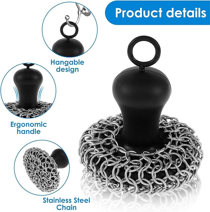 20Pcs Cast Iron Scrubber Food Grade Stainless Steel Chainmail Scrubber with Heat Resistant Pan Scraper Anti-Rust Brush(20pcs Wire brush)