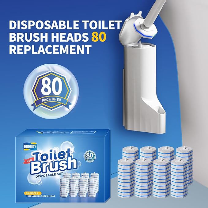 80Pcs Toilet Wand Refills for Disposable Toilet Bowl Brush Scrubber Cleaner Refill PadsToilet Brush Replacement Compatible Heads with Most Toilet Brushes Scrubber