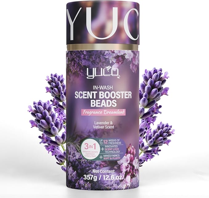 YUCO Scent Beads Laundry NaturalUltra-Concentrated Two-Color Laundry BeadsEffective Fabric DeodorizerSoftenStatic FreeMicrocapsule Tech Scent Lock Fresh Last 12Weeks(Lavender Amberwood12.6OZ)