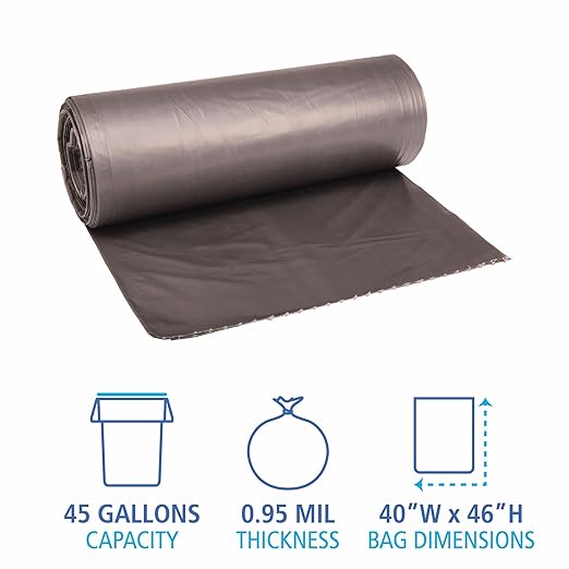 Boardwalk 4046SH Low-Density Can Liners 45gal .95mil 40w x 46h Gray (4 Rolls of 25)