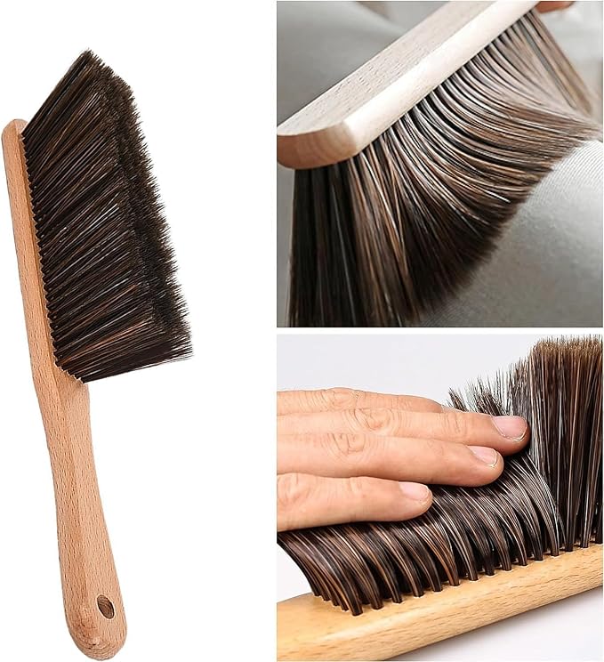 Wooden Handle Hand Broom with Gentle Dense Bristles for Dusting Furniture and Car Hand Broom Brush