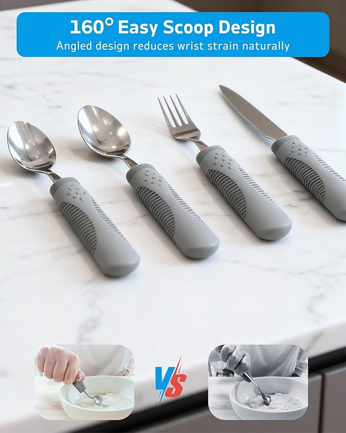 Adaptive Utensils (4-Piece Set) Weighted 7 Oz Each- Weighted Utensils for Hand Tremors and Parkinson's Patients - Weighted Silverware for Hand Tremors Weighted Spoons