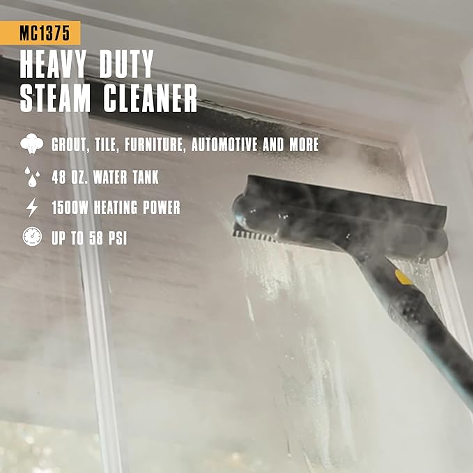 McCulloch Canister Steam Cleaner MC1375 90 Minute Runtime 20 Accessories Jet Nozzle Brushes &amp More - Steam Cleaner for Home Tile Carpet Furniture &amp Personal Car Detailing