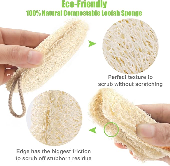 Natural Loofah Kitchen Sponges 20 PCS Natural Sponge for Dishes Cleaning 100% Biodegradable Compostable Vegetable Eco Friendly Sponges Non-Scratch No Odor Scrubber