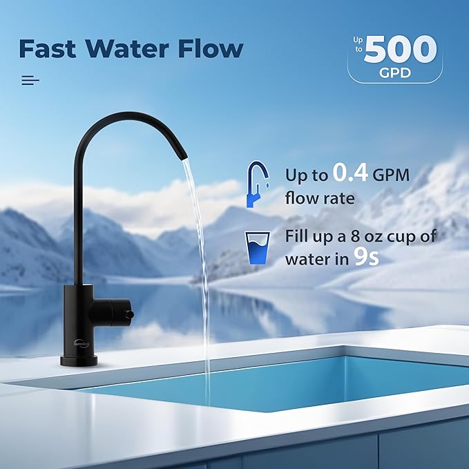 iSpring RO500-ORB Reverse Osmosis System NSF 58 Certified 500 GPD Under Sink RO System Tankless Reverse Osmosis Water Filter 2:1 Pure to Drain Ratio White Oil Rubbed Black Faucet