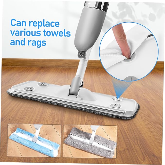 Mop with Refillable Water Tank Flat Rotatable Design for Wet Dry Cleaning Includes Replacement Pads for Effortless