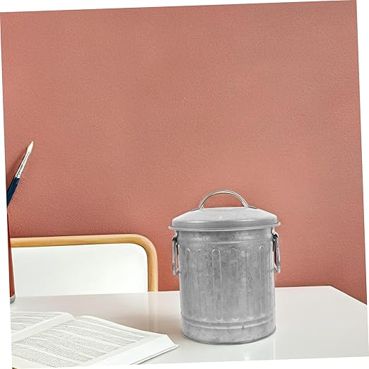 Bedroom Trash Can Desktop Wastebasket Small Garbage Can Office Rubbish Bin Iron Material Bin