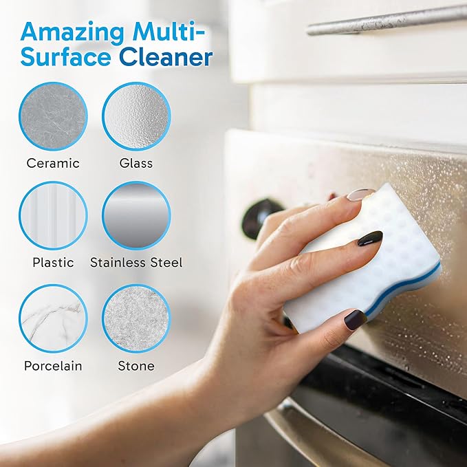 (100 Pack) Extra Durable Eraser Sponge – Extra Thick Long Lasting Magic Melamine Cleaning Sponges in Bulk – Foam Pads for Walls Kitchen Bathroom Floor &amp Baseboard Cleaner