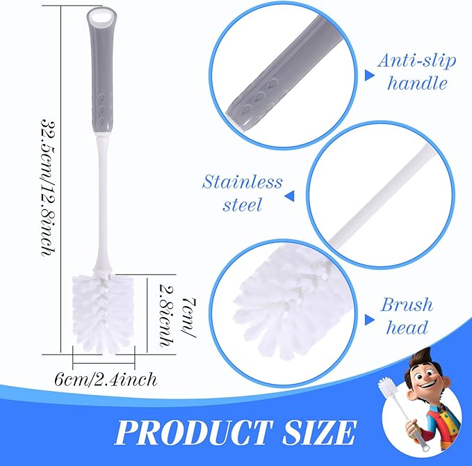 24 Pack Long Handle Bottle Brush 12.8 Inch Water Bottle Cleaning Brush Flexible Scrub Long-Lasting Bristles for Water Cups Glasswares Mugs Flat Handle