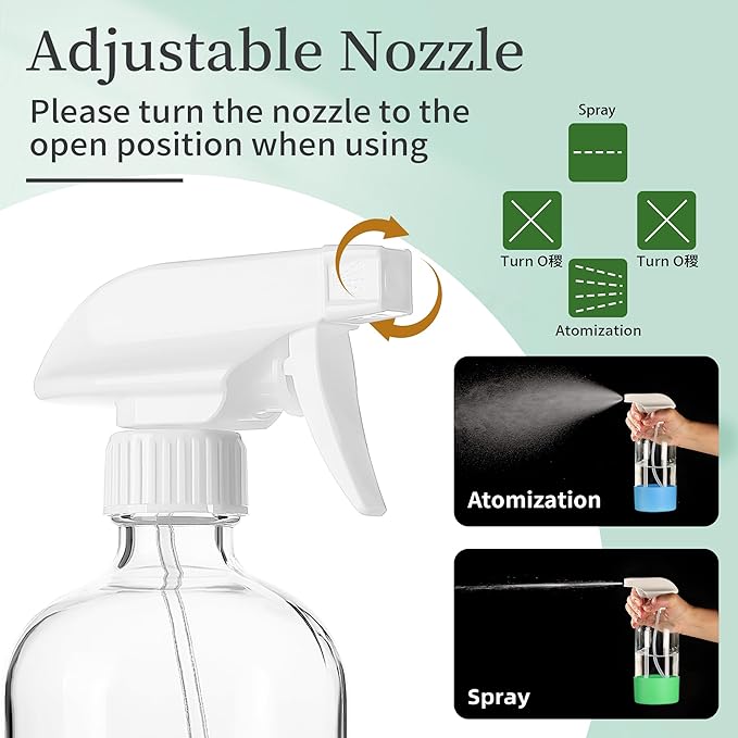 16oz Clear Glass Spray Bottles6 Pack Glass Spray Bottles Refillable Empty Bottle with Adjustable NozzleSpray Bottle for Essential OilsCleaningPetsHair Mister