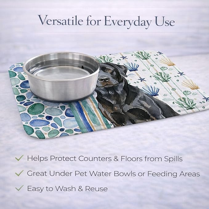 Caroline's Treasures Black Labrador Retriever Coastal Sea Glass Dish Drying Mat Absorbent Dish Drying Mat Pad for Kitchen Counter Dish Drainer Mat for Countertop 14 x 21 Multicolor