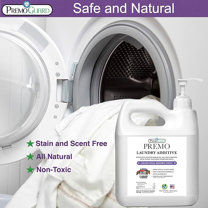Bed Bug Mite &amp Lice Laundry Detergent Additive by Premo Guard – 128 oz – Child &amp Pet Friendly – Stain &amp Odor Free – Best Natural Non-Toxin Treatment