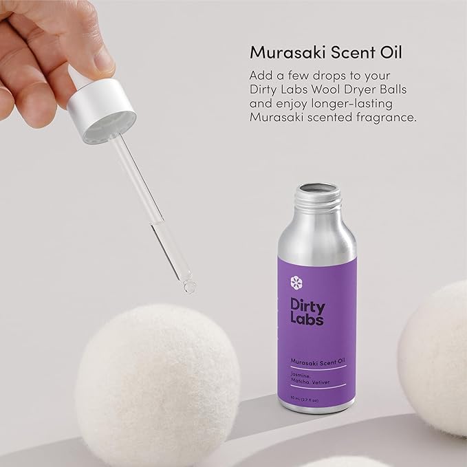 Dirty Labs | Murasaki Scent | Laundry Fragrance Oil and Glass Dropper | 80mL (2.7 fl oz) | Jasmine Matcha and Vetiver Blend | Laundry Scent Booster | Pairs with Dryer Balls | Hypoallergenic