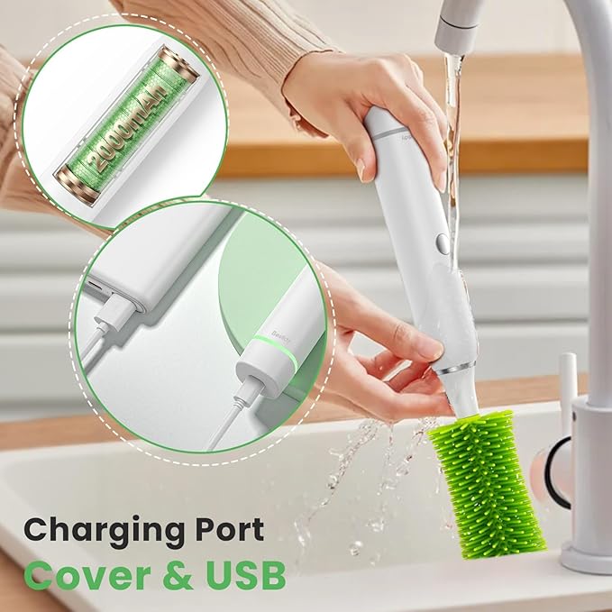 Bestidy Electric Baby Bottle Cleaner Kit for Travel- Rechargeable 360° Rotation Electric Baby Bottle Brush with Replaceable Nipple/Straw Brush 2-Speed Modes 50ml Lotion Bottle &amp Storage Bag