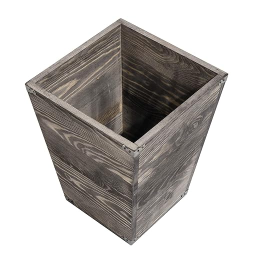 VERGOODR Farmhouse Style Wooden Square Trash Can with Decorative Metal Brackets for BedroomLiving Room Bathroom &amp OfficeWaste Bin Wastebaskets Trash bin (Rock Grey)