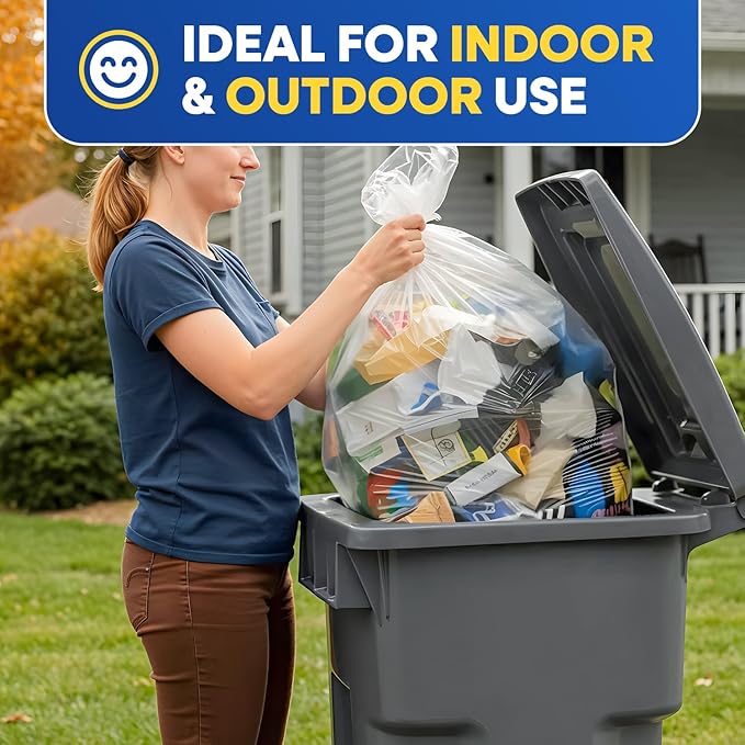 55-60 Gallon Trash Bags 1.5 Mil Fits Rubbermaid Brute Round and Square 32-55 Gallon Rollout Containers 43x47 Trash Can Liners Clear Garbage Bags 55 Gallon Pack of 100