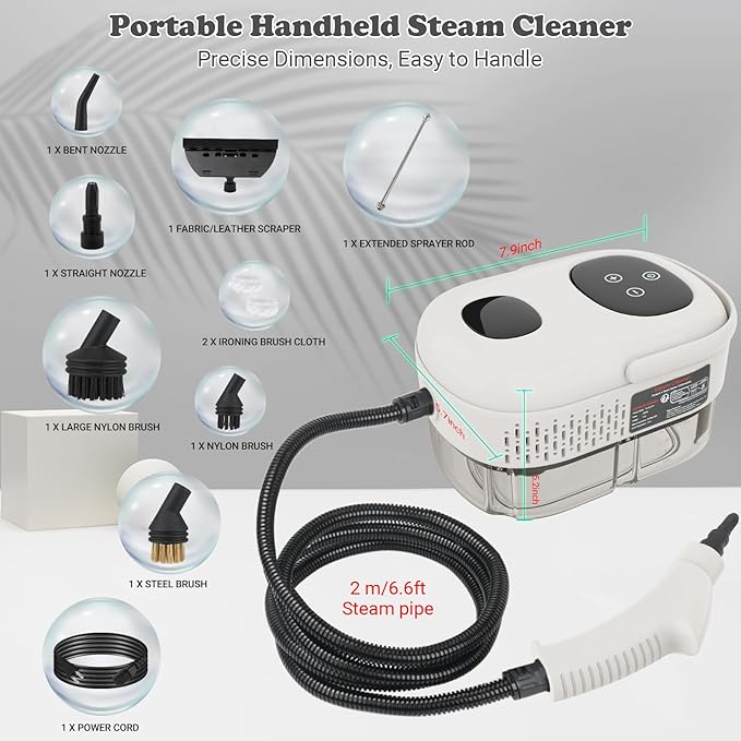 2500W Handheld Steam Cleaner for Home &amp Car 1.1L Portable High-Pressure Steamer 10s Fast Heat-Up 6-Level Adjustable Steam Multipurpose Cleaning Kit – White