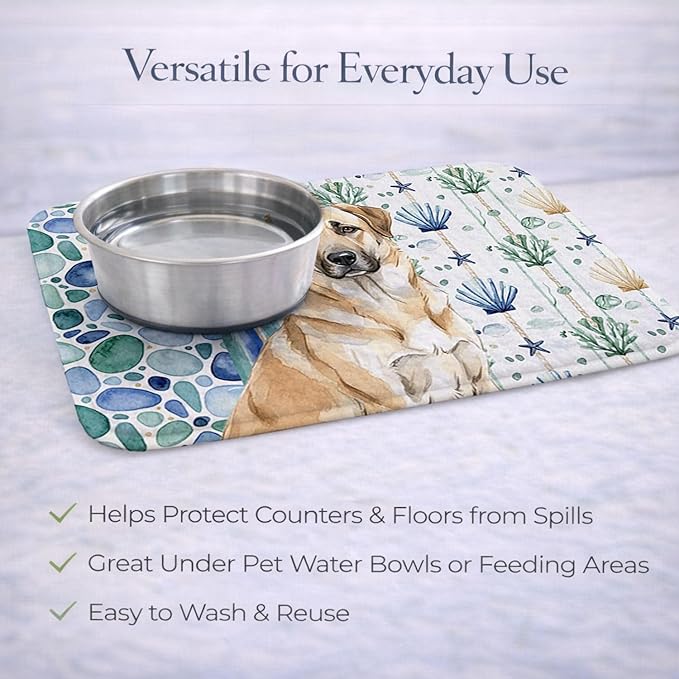 Caroline's Treasures Anatolian Shepherd Dog Coastal Sea Glass Dish Drying Mat Absorbent Dish Drying Mat Pad for Kitchen Counter Dish Drainer Mat for Countertop 14 x 21 Multicolor