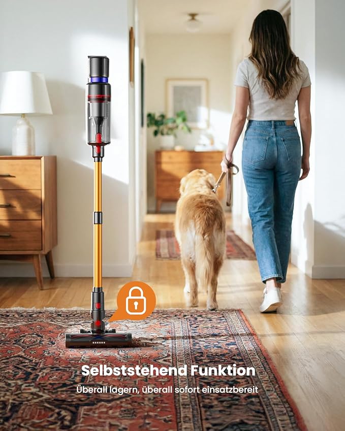 Cordless Vacuum Cleaner Self-Standing 600W 50KPA 70Min Runtime Stick Vacuum for Home 1.4L Dust Cup LED Display Anti-Tangle 8-Stage Filtration for Hardwood Floor Carpet Pet Hair