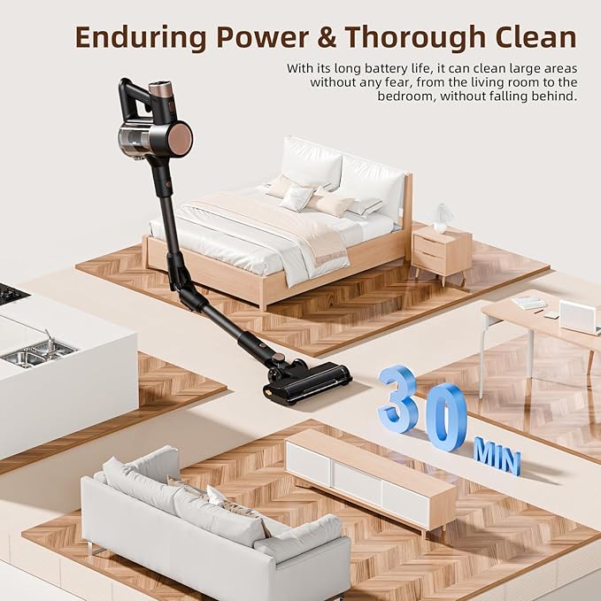 COWSAR Cordless Stick Vacuum Cleaner Bagless Lightweight Stick Vacuum for Carpet and Floor 8-in-1 Rechargeable Wireless Powerful Suction Vacuum Cleaner for Home Gray