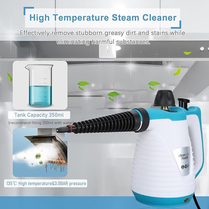 350ml Handheld Steam Cleaner Surface Steam Cleanerr Fast Heating Efficient Steamer Cleaning Machine Portable for Range Hood Kitchen BathroomSteam Cleaners for Home Use(US Plug)