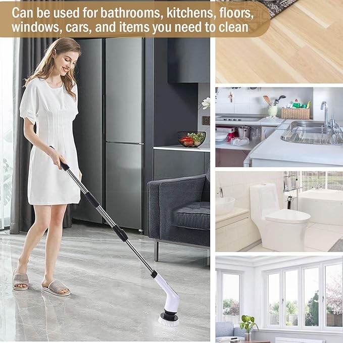MGLSDeet Electric Spin Scrubber Scrub Brush Rechargeable Cleaning Brush with 8 in 1 Replaceable Brush Heads Cordless Power Spin Scrubber 90Mins for Bathroom Shower Bathtub Glass Car