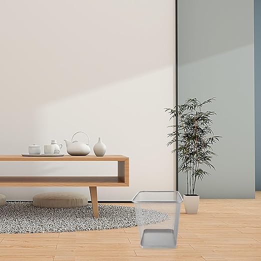 jojofuny Metal Mesh Trash Can Small Square Silver Wire Wastebasket for Bedroom Office Indoor Use Household Waste Bin