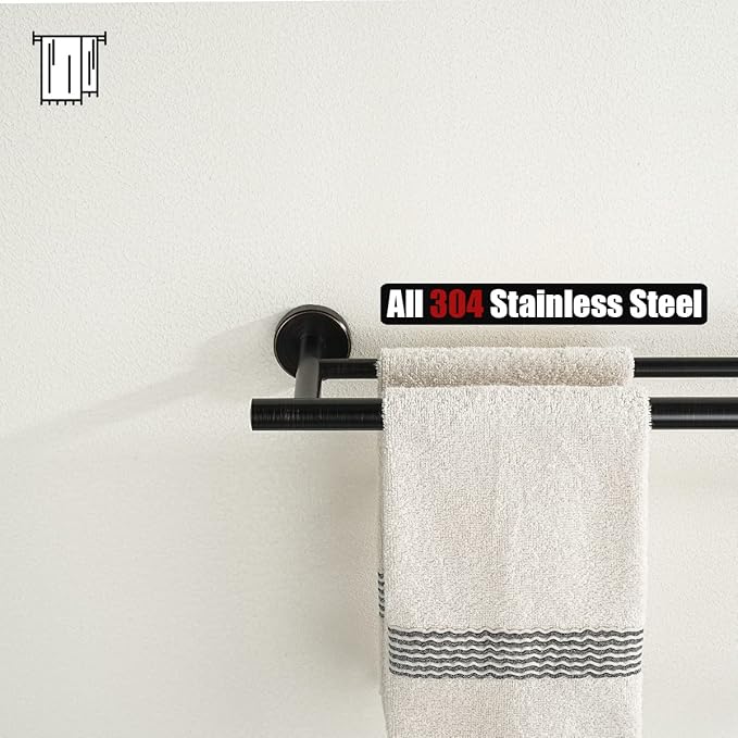 JQK Double Towel Bar Oil Rubbed Bronze 27 Inch 304 Stainless Steel Thicken 0.8mm Bath Towel Rack for Bathroom Towel Holder Wall Mount ORB Useable Length 24 Inch 2 Pack TB100L24-ORB-P2