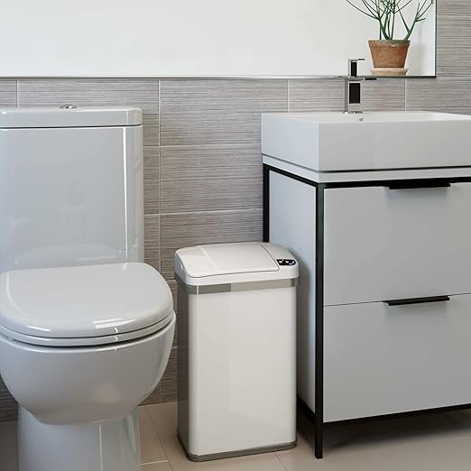iTouchless 4 Gallon Sensor Trash Can with AbsorbX Odor Filter and Air Freshener Touchless Automatic Pearl White Waste Bin Perfect for Office and Bathroom