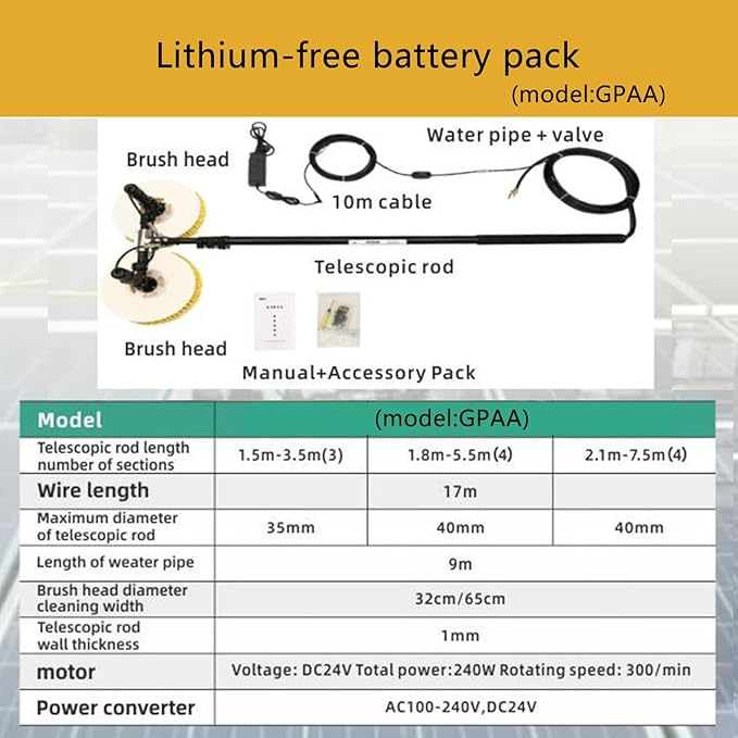Window Cleaner Tool Window Washing Equipment Double Head Electric Retractable Design Suitable for Cleaning High Altitude Glass Cleaning Photovoltaic and Solar PanelsGPAA3.5M